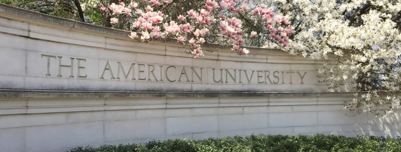 american university sign campus entrance